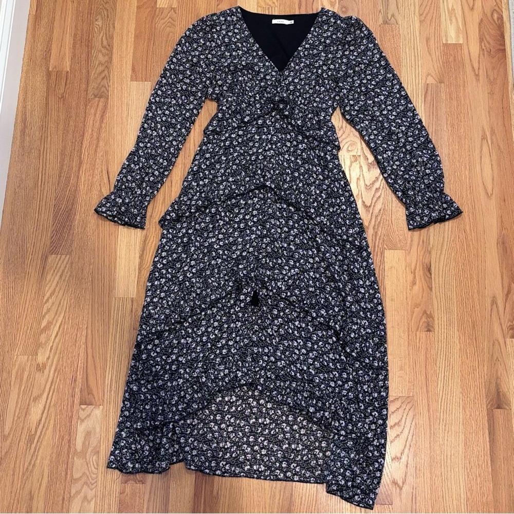 Lush Love Lockdown Black Floral Tiered Ruffle Maxi Dress Small